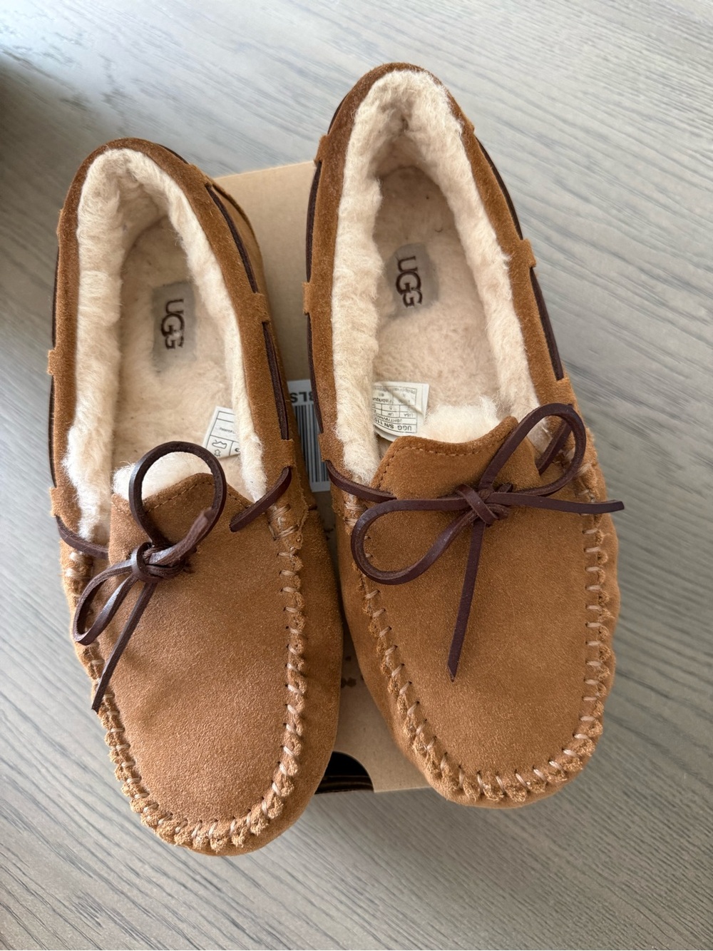 UGG Dakota Chestnut Suede Moccasin Slippers with Shearling Lining